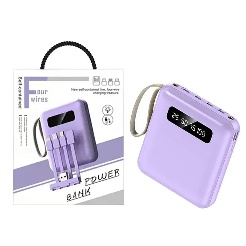 Mini Carregador Portátil 20000Mah - Com 4 Cabos Embutidos