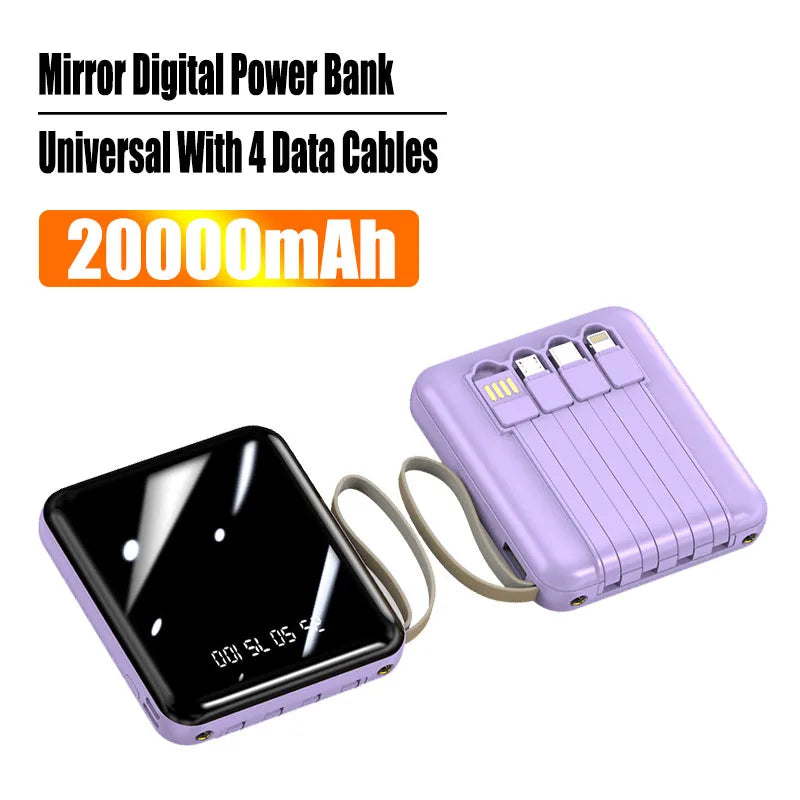 Mini Carregador Portátil 20000Mah - Com 4 Cabos Embutidos