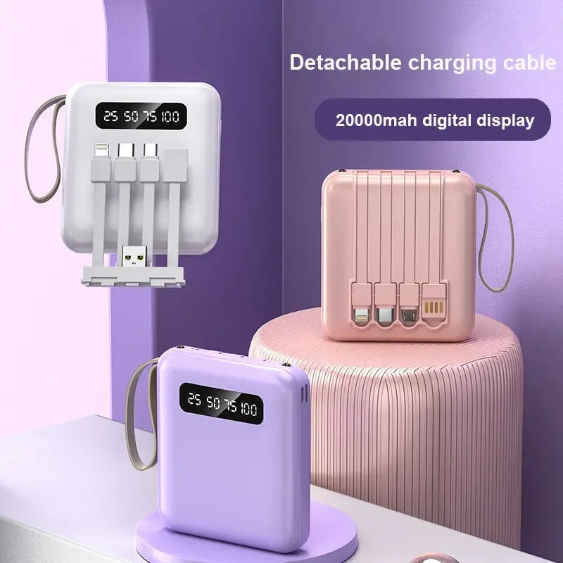 Mini Carregador Portátil 20000Mah - Com 4 Cabos Embutidos